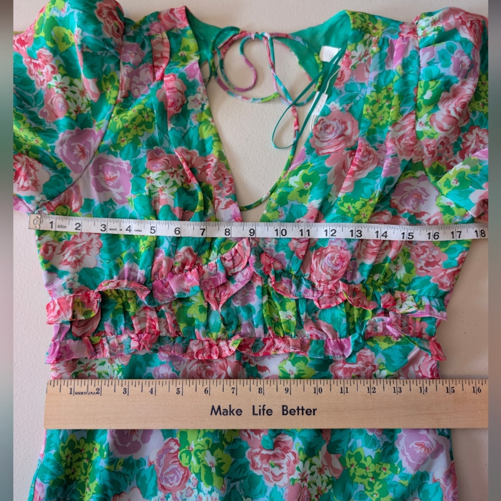 NWT ASTR The Label Esperanza Green PinkMulti Floral Dress w/V-Neck&Back Ties Med - Picture 6 of 11